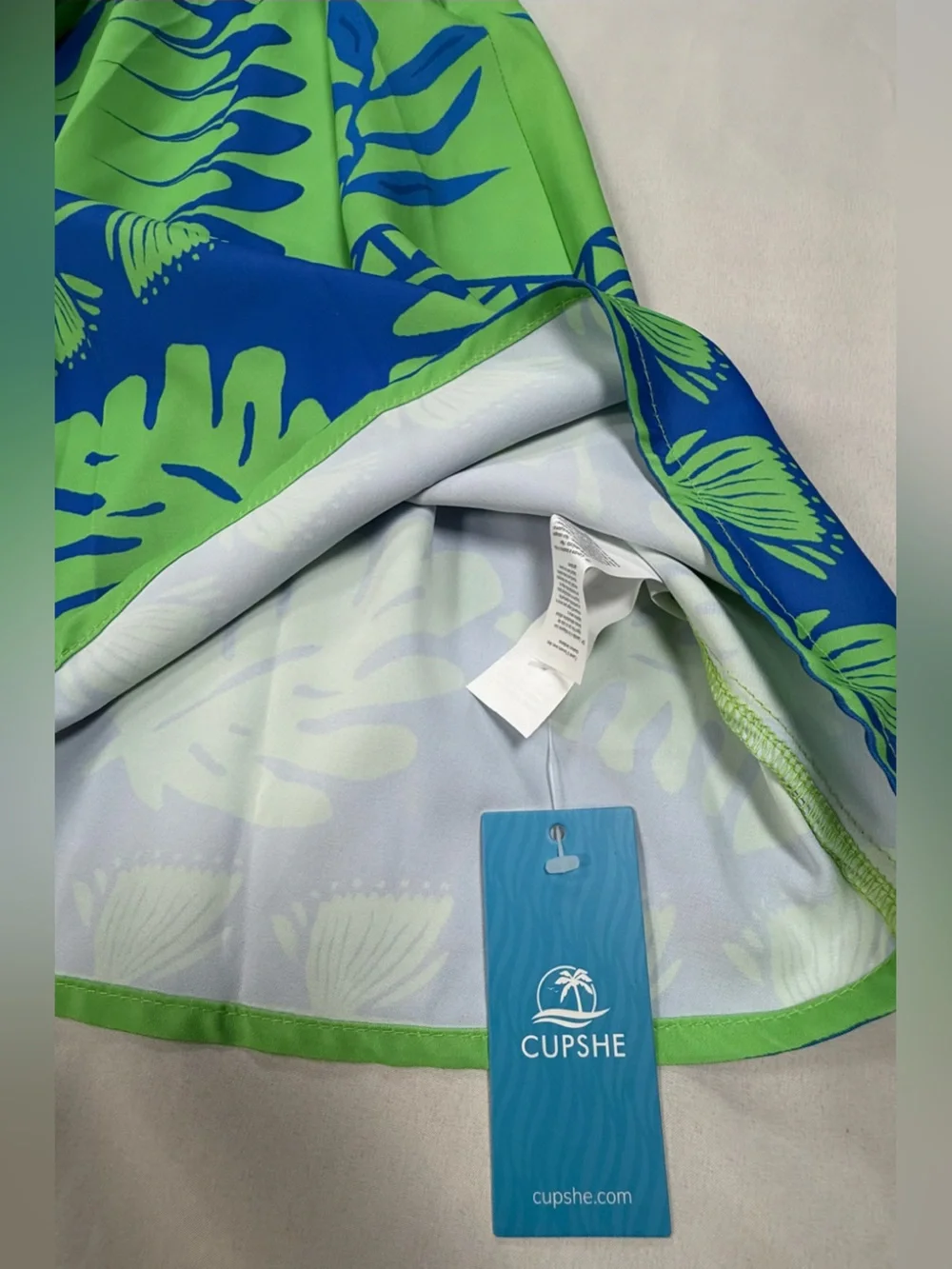 Women’s Blue and Lime Green Printed Swim Cover-Up Dress